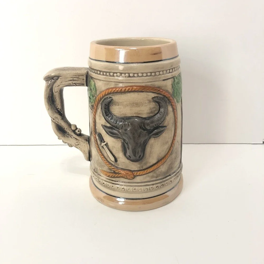 Vintage Texas Mug Stein, Plautco, Japan, Ceramic Stein, Colorful